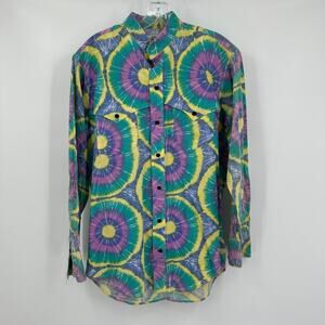 Baskins‎ Mens Shirt Size M Tie Dye Psychedelic Western Rodeo Festival Cowboy